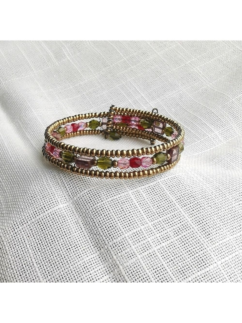 Beaded bracelet hand made red bronze multi